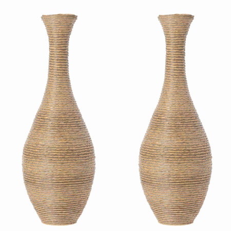 Uniquewise Set of 2 38-inch Tall Artificial Rattan Floor Vase in Elegant Beige - Statement Piece for QI003823.2