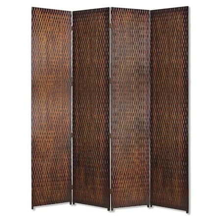 Homeroots 84" Brown Wood Folding Four Panel Screen Room Divider 274905