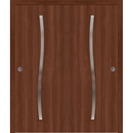 Sartodoors Sliding Closet Bypass Doors 36 x 84 inches, BASIC 3002 Walnut Franko, Rails Hardware Set, Wood So BASIC3002DBD-GOFR-3684