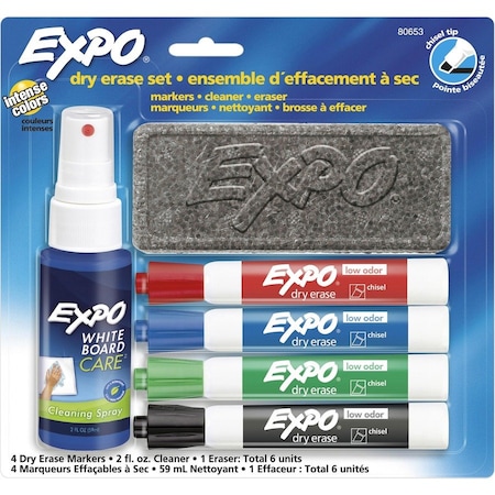 Expo Low-Odor Dry Erase Marker Starter Set, Broad Chisel Tip, Asstd, PK4 80653
