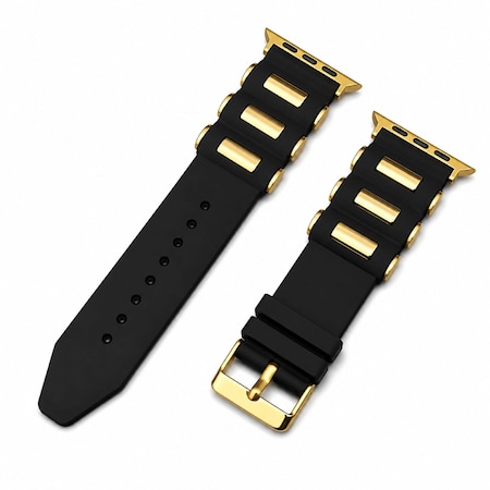 Elegani Rubber Band Compatible with Apple Watch 38mm, Yellow Gold, Yellow Gold Buckle IVTBG-YGD-38