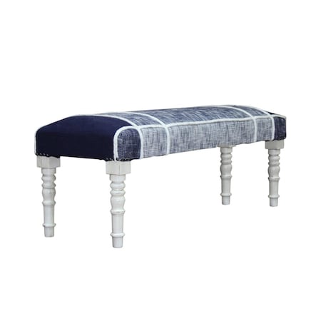 Homeroots 47in Blue And Gray Textural White Leg Upholstered Bench 483469