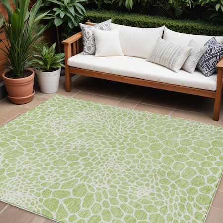 Homeroots 9' X 12' Artichoke Green And Ivory Geometric Washable Indoor Outdoor Area Rug 595047