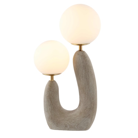 Jonathan Y Oona 18" 2-Light Mid-Century Scandinavian Resin/Iron/Frosted Glass Cactus LED Table Lamp, Gray Wood F JYL4064A