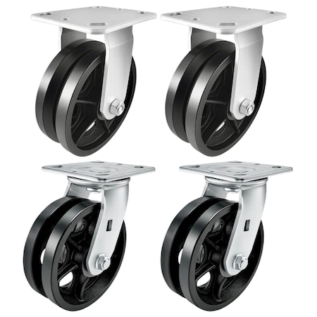 Hyw Products Heavy Duty Caster Set 6in V-Groove Wheels, 2 Rigid & 2 Swivel, 4PK 40-60R-A1-VG-2,40-60S-A1-VG-2