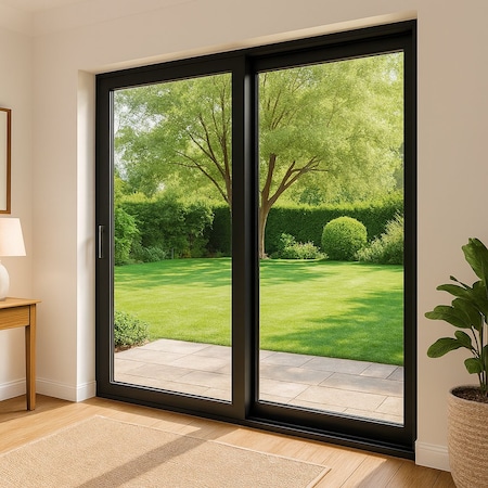 Vdomdoors Patio Exterior Metal-Plastic Sliding Doors / Patio 8177 Matte Black 72" x 80" Left active door / Te PATIO8177BLK-7280-RH