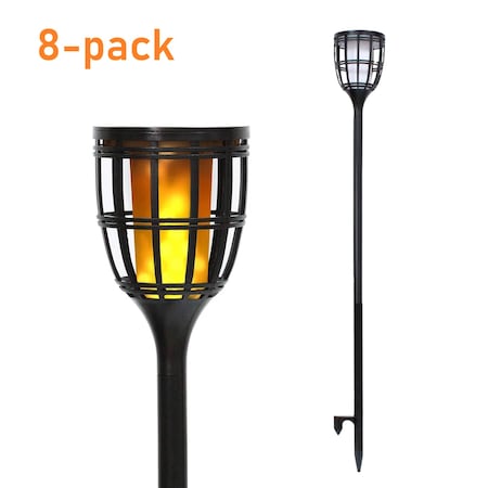 Techko Solar Tiki Torches  includes Metal Rods & Tabletop Base, 8PK STL-201B (8-pack)