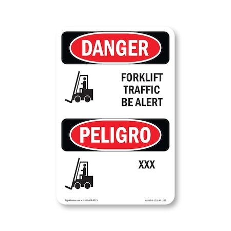 Signmission Safety Sign, OSHA Danger, 18" Height, Forklift Traffic Be Alert Bilingual, D-1218-VI-1265 OS-DS-D-1218-VI-1265