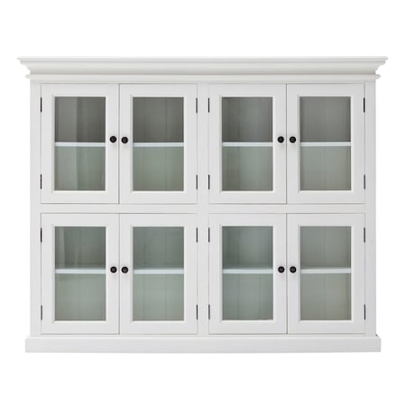 Homeroots 52in White Wood and Glass Two Level Storage Cabinet 397841