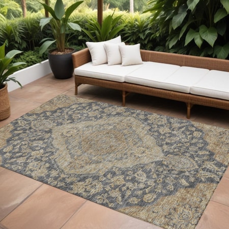 Homeroots 10' X 14' Charcoal Gray And Brown Oriental Washable Indoor Outdoor Area Rug 605234