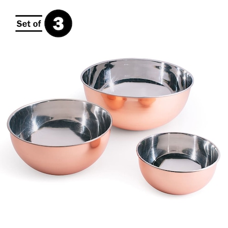 Kings County Tools Copper Mixing Bowls 3 Piece Bowl Set for Cooking, Baking, Serving, and Prepping GW86A09-05