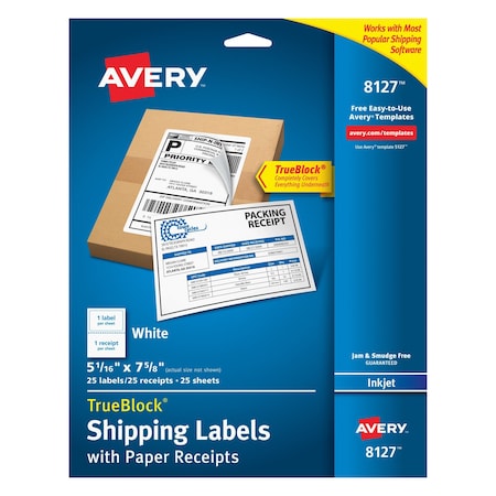 Avery Shipping Labels w/Paper Receipts a, PK25 8127