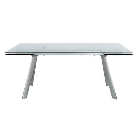 Homeroots 103" Clear and Blush Glass and Steel Self-Storing Leaf Dining Table 654236