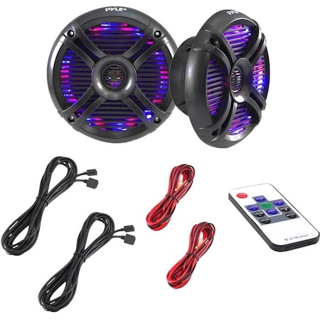 Pyle Pyle 6.5 in Dual Waterproof Marine Speakers, 250W Outdoor Car/Boat Stereo, Waterproof, LED Mount Grill PLMRX68LEB