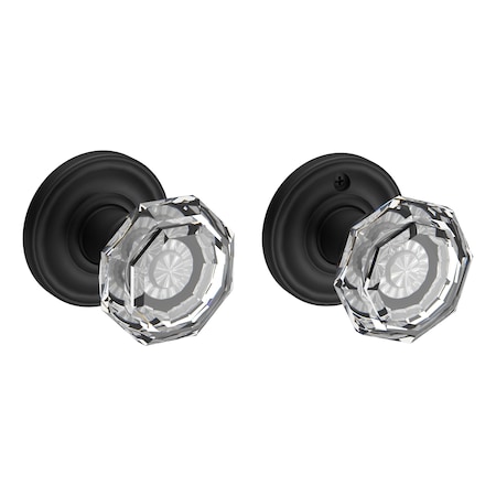 Baldwin Passage Crystal Knob with Traditional Round Rose with 6AL Latch and Dual Strike Satin Black Finish PSCRYTRR190