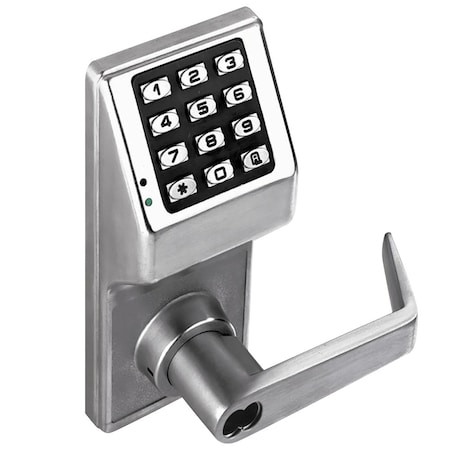 Alarm Lock Grade 1 Pushbutton Cylindrical Lock, 100 Users, Weatherproof, Straight Lever, Schlage FSIC Prep, Le DL2700WPIC-S US26D