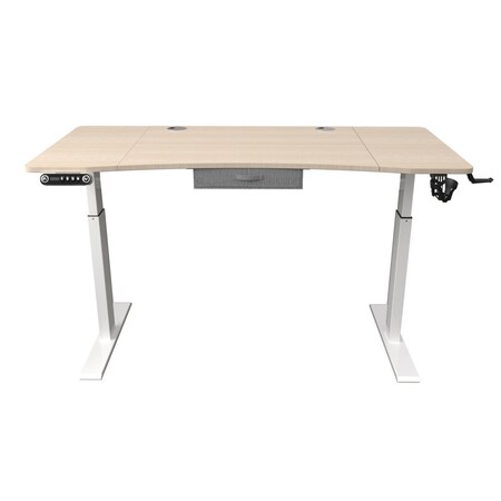 Homeroots Adjustable Height Oak and White Metal And Wood Hi Low Sit Or Stand Desk 558231