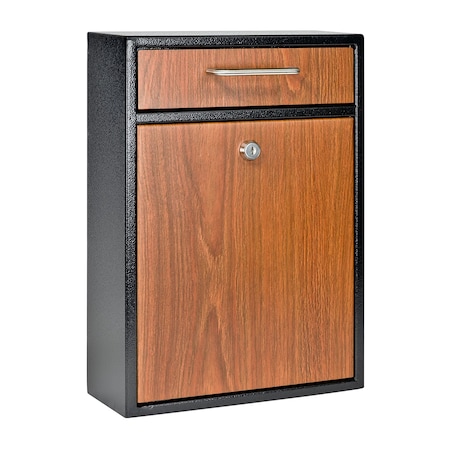 Mail Boss Olympus Locking Wall-Mount Drop Box, Wood Grain, 16-Gauge Steel 805938