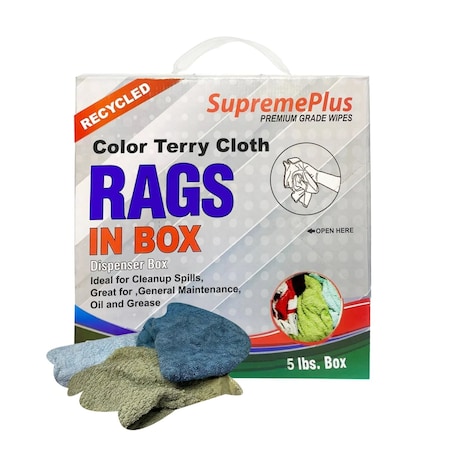 Supremeplus Recycled Color Terry Towel Cleaning Rags, 5 lbs. Compressed Box SP-5505