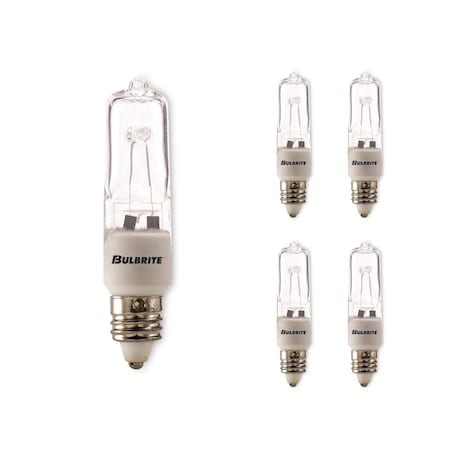 Bulbrite Halogen Dimmable 120V T4 Mini Bulbs, Clear, Mini-Candelabra E11 Screw Base, 100W, 2900K, 5PK 860800