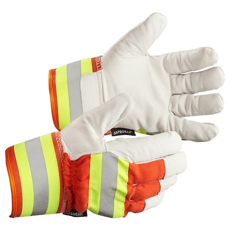 Jj Keller Goatskin Hi-Vis Gloves, Cotton Fleece Lined, Rubber Cuff, Medium 64329