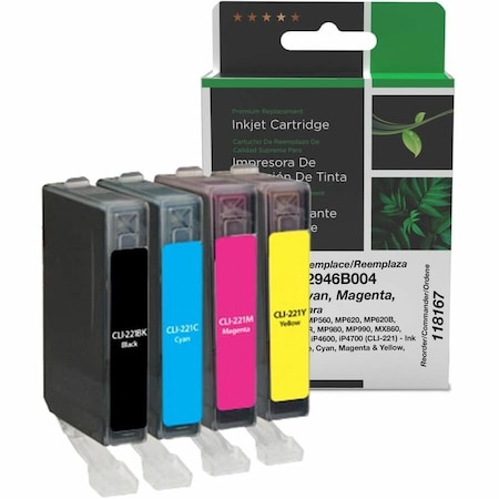 Clover Imaging Group Non-OEM New Black, Cyan, Magenta, Yellow Ink Cartridges, Canon CLI-221 118167
