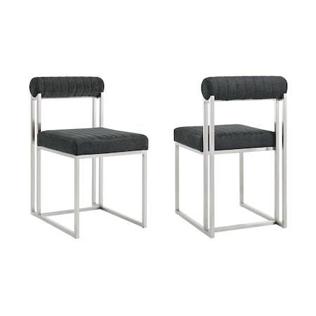 Armen Living Anastasia Dining Chair with Brushed Stainless Steel and Charcoal Fabric - Set of 2 LCANSIBSCH