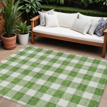 Homeroots 10' X 14' Green And Gray Plaid Washable Indoor Outdoor Area Rug 595390