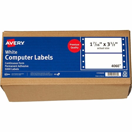 Avery Dennison Avery, DOT MATRIX PRINTER MAILING LABELS, PIN-FED PRINTERS, 1.44 X 3.5, WHITE, 5,000/BOX 4060