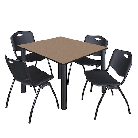 Regency Square Kee Breakroom Table W/ 4 M Stack Chairs, 48 in W, 48 in L, Noble Oak TB4848NOBPBK47BK