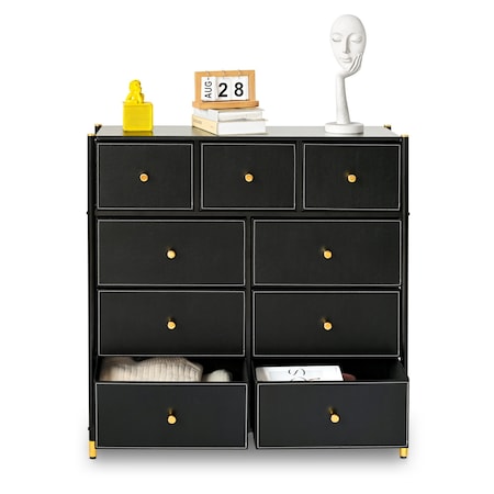 Homeroots 39" Black And Gold Steel Nine Drawer Dresser 523994