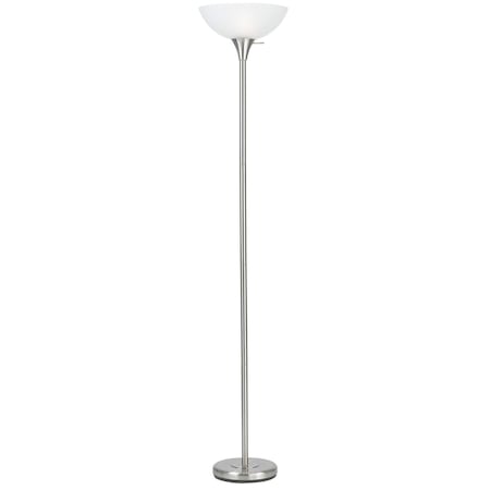 Homeroots 70" Nickel Metal Torchiere Floor Lamp With White Glass Dome Shade 526230