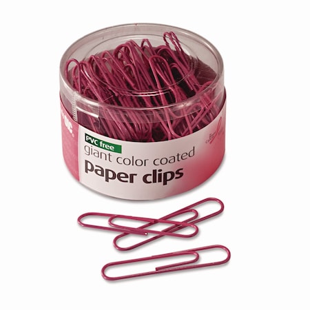 Officemate Pink Coated Paper Clips, Breast Cancer Awareness, Giant, PET-Coated, Pink, 80PK 08908