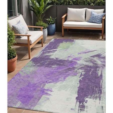 Homeroots 5' X 8' Purple Mint Green And Ivory Abstract Washable Indoor Outdoor Area Rug 618485