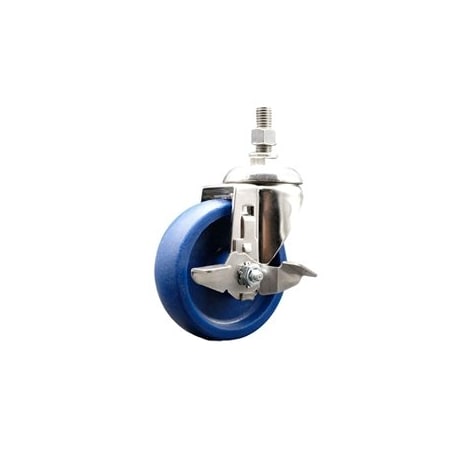 Service Caster 4 Inch 316SS Solid Polyurethane Swivel 3/8 Inch Threaded Stem Caster with Brake SCC-SS316TS20S414-SPUS-TLB-381615