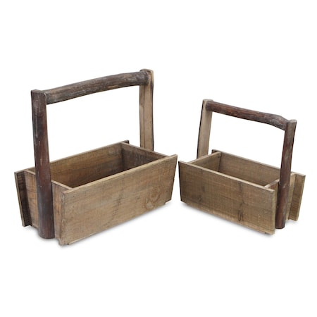 Homeroots Set of Two Natural Solid Wood Cube or Bin, 2PK 488014