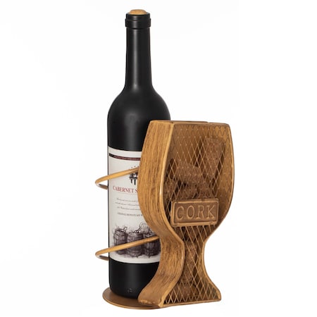 Vintiquewise Decorative Metal Goblet Shape Wine Bottle and Cork Holder A Unique Home Decor Piece and QI004682