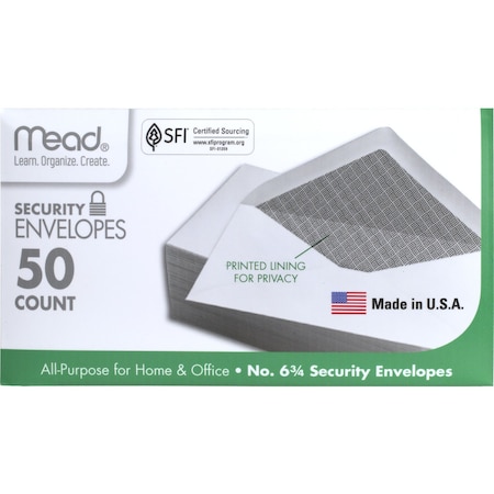 Mead Security Envelopes, #6 3/4, 3 5/8i, PK 50 75446
