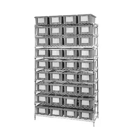 Global Industrial Chrome Wire Shelving With 24 9"H Nest and Stack Shipping Totes Gray, 48x18x74 269014GY
