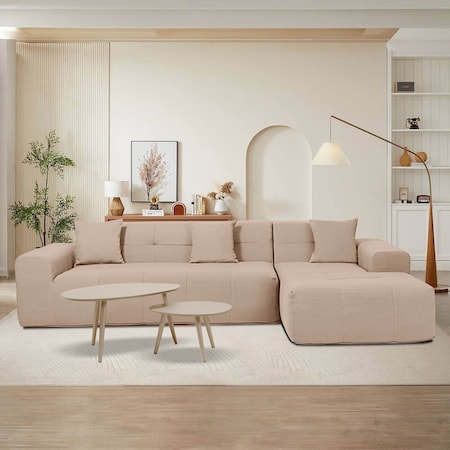 Deko Living 3 Piece Brown Compressed Foam Sectional Sofa Lounger and Table Set CIF50118