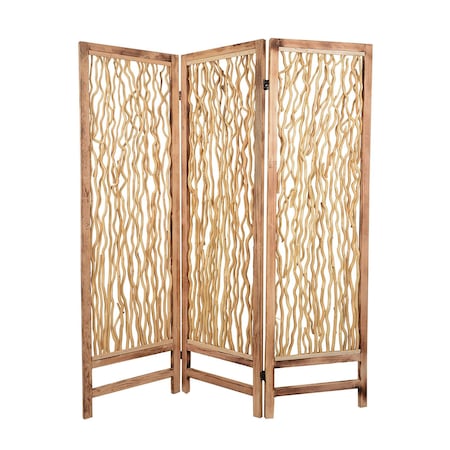 Homeroots 69" Brown Wood Folding Three Panel Screen Room Divider 274728