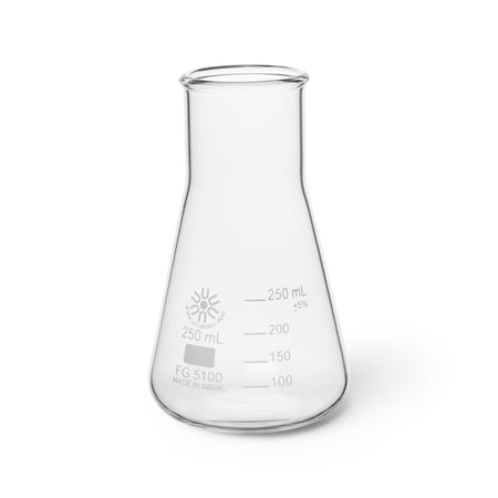 Zoro Select Erlenmeyer Flask, 250 mL, 138 mm H, PK12 FG5100-250
