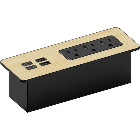 Kable Kontrol Flush Mount Desktop & Bedside Power Strip, 2 USB-A & 2 USB-C Ports, Black/Wooden Finish Face Plate KK-DM-BK-C-KIT-W