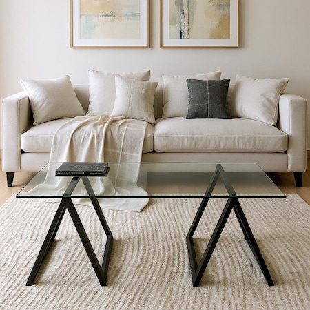 Homeroots 46" Black Glass And Steel Coffee Table 520949