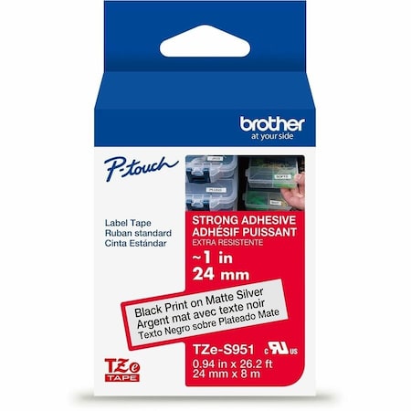 Brother Label/Ribbon Cartridge, Silver, Gloss, 1 in W TZES951G