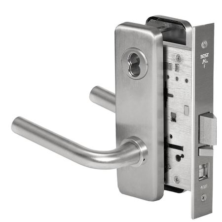 Best Grade 1 Office Mortise Lock, 12 Lever, J Escutcheon, SFIC Housing Less Core, Satin Chrome Finish, F 45H7A12J626
