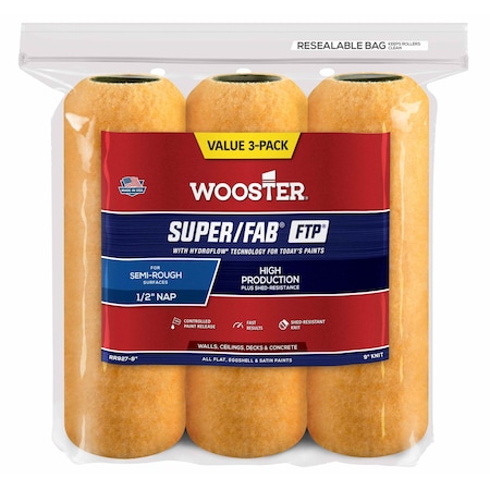Wooster Super/Fab FTP 9''x1/2'' Knit Fabric Roller Cover, 3PK RR927-9