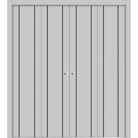 Sartodoors Sliding Closet Double Bi-fold Doors, Planum 0017 Matte Grey and Aluminum Strips, Sturdy Tracks Mold PLANUM0017DBF-GRE-96 x 96 (4* 24x96)