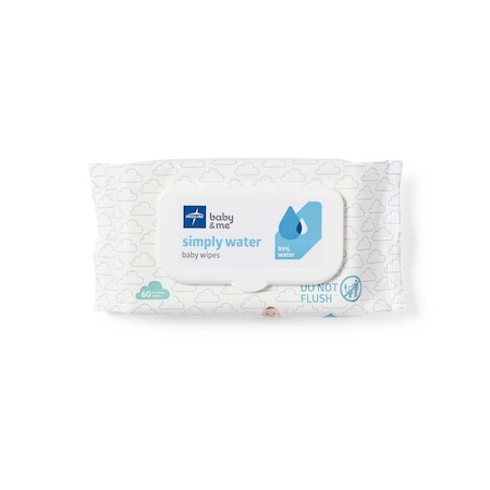 Medline Simply Water Fragrance-Free Baby Wipes, 6.5in x 7.1in, 60/Pack, 12PK SWW720