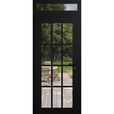 Vdomdoors Front Exterior Prehung Metal-Plastic Door Clear Glass / MANUX 8355 Matte Black / Office Commercial MANUX8355EXD-BLK-W36xH80+12-RH-I